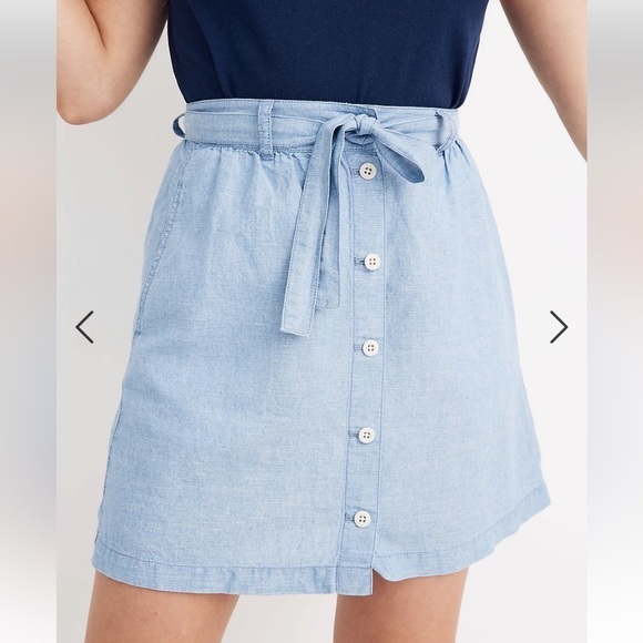 Madewell Denim‎ Button-Front Tie Mini Skirt Sz 2 - Picture 2 of 8